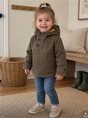 Burberry Olive Kids Hooded Jacket with Yellow Lining